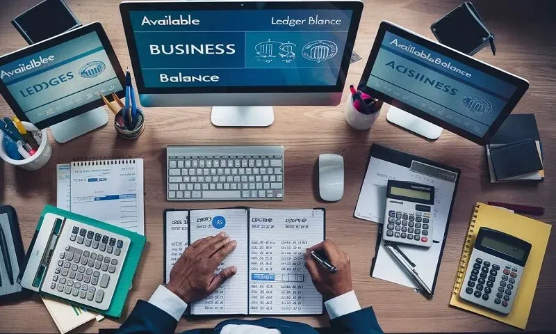 Top-down view of a professional workspace reconciling digital data with physical ledgers